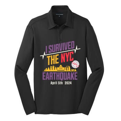 I Survived The Nyc Earthquake April 5 2024 Silk Touch Performance Long Sleeve Polo