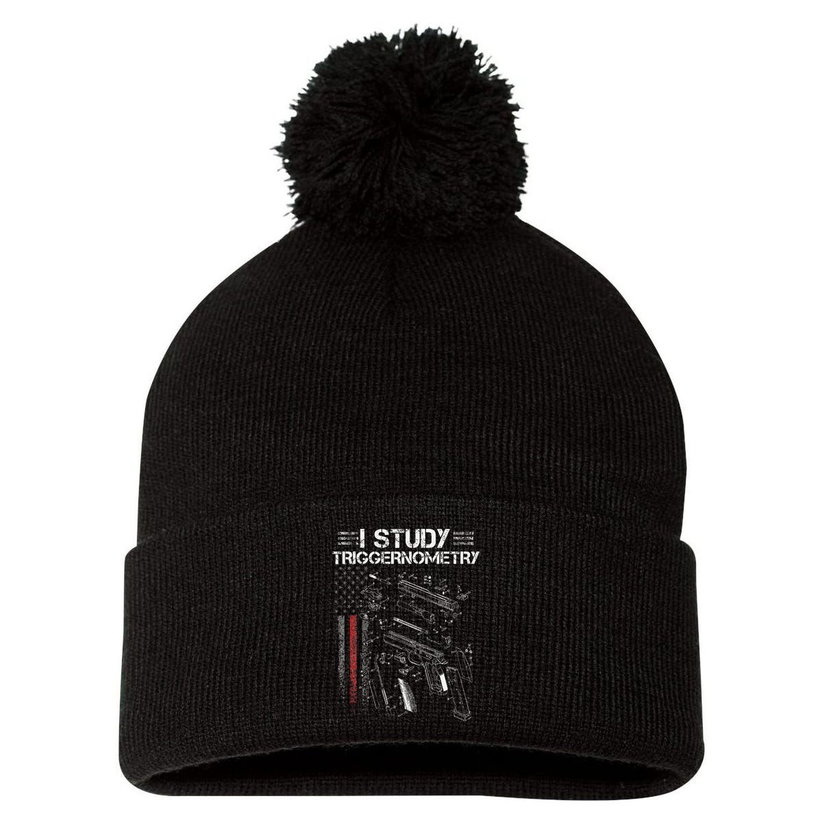 I Study Triggernometry Gun Veteran Christmas Pom Pom 12in Knit Beanie