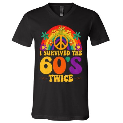 I Survived The 60s Twice Sixties 70th 70s Year Old Birthday V-Neck T-Shirt