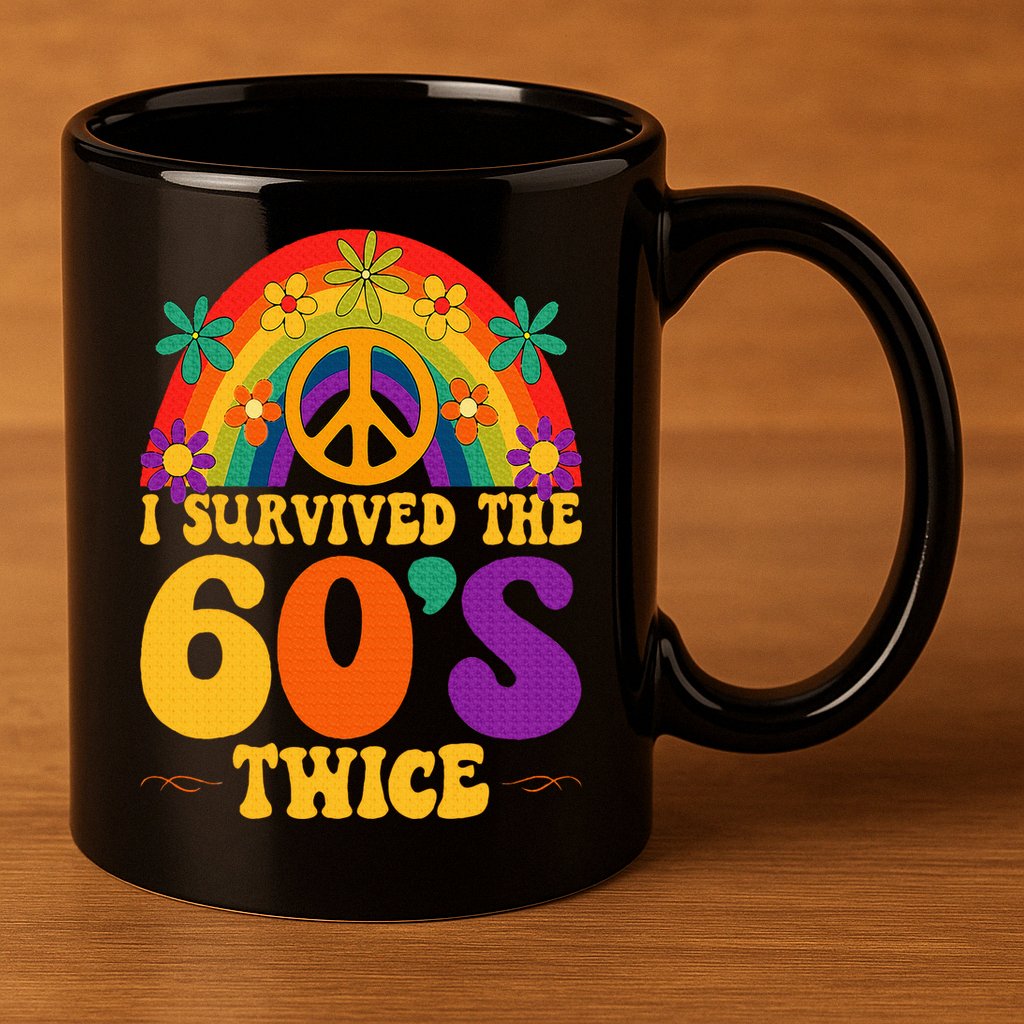 I Survived The 60s Twice Sixties 70th 70s Year Old Birthday 11oz C Handle Ceramic Mug