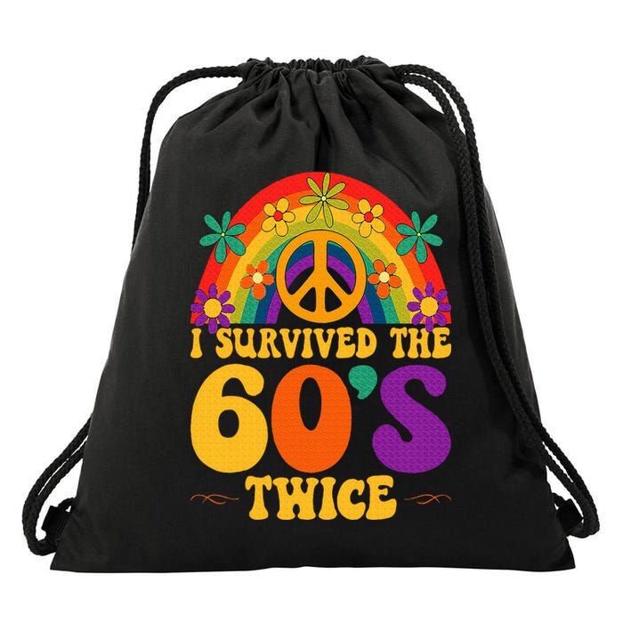 I Survived The 60s Twice Sixties 70th 70s Year Old Birthday Drawstring Bag