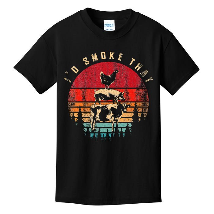 Id Smoke That Funny Smoked Meat BBQ Chef Barbecue Kids T-Shirt