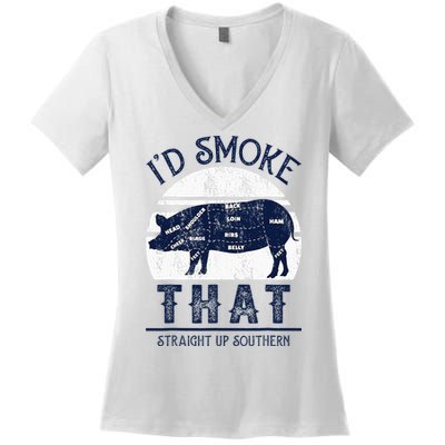 I'd Smoke That Straight Up Southern Pig Vintage Women's V-Neck T-Shirt