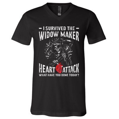 I Survived The Widow Maker Heart Attack Heart Disease V-Neck T-Shirt