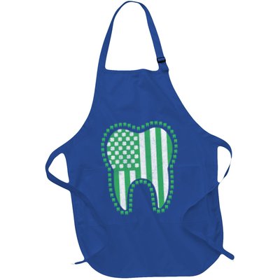 Irish Shamrock Tooth Dentist American Flag St Patricks Day Cute Gift Full-Length Apron With Pockets