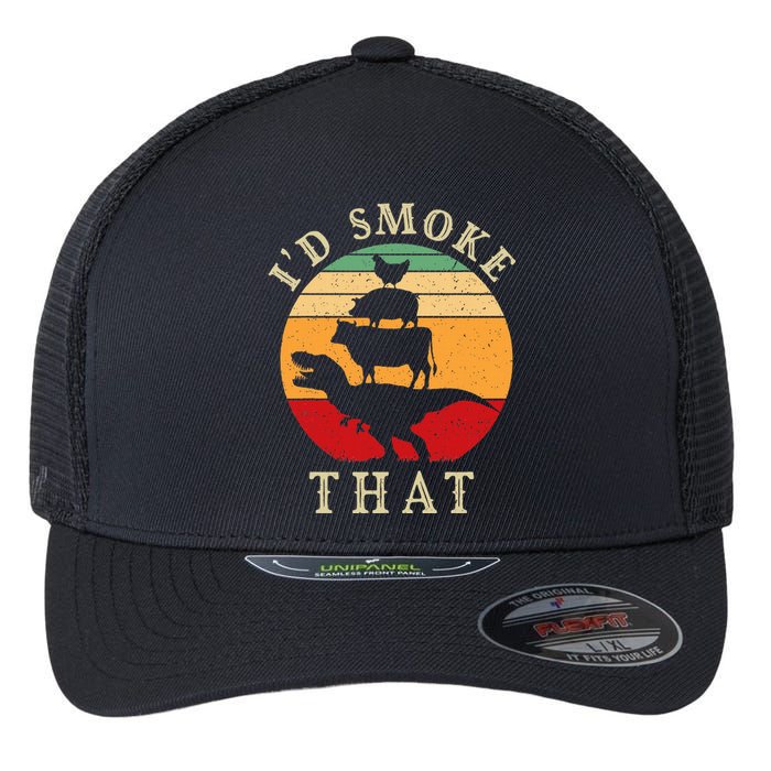 ID Smoke That Funny Bbq Vintage Meat Smoker Grill Dinosaur Flexfit Unipanel Trucker Cap