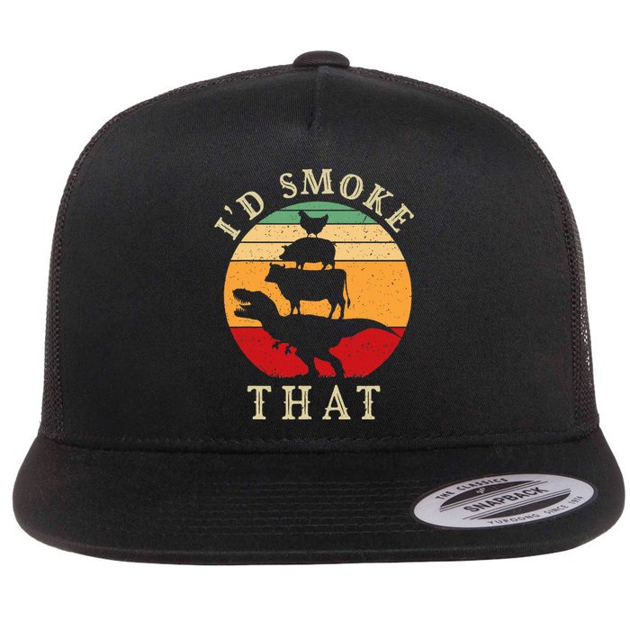 ID Smoke That Funny Bbq Vintage Meat Smoker Grill Dinosaur Flat Bill Trucker Hat