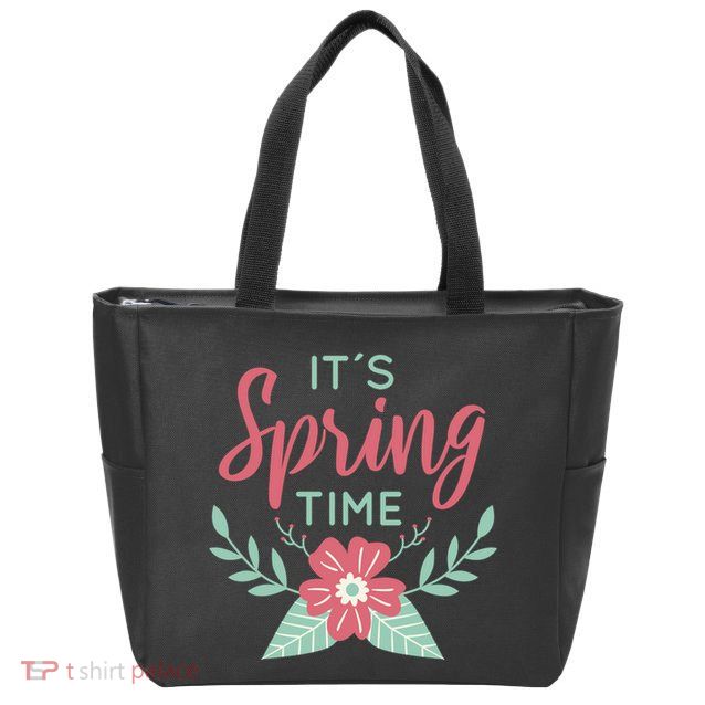 It's Spring Time Flower Zip Tote Bag