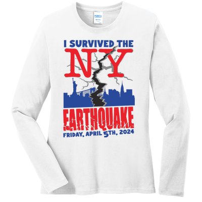 I Survived The Nyc Earthquake 2024 Ladies Long Sleeve Shirt