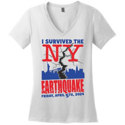 I Survived The Nyc Earthquake 2024 Women's V-Neck T-Shirt