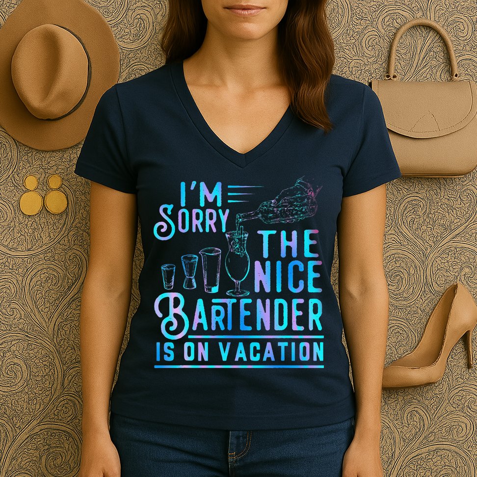 IM Sorry The Nice Bartender Is On Vacation Funny Women's V-Neck T-Shirt