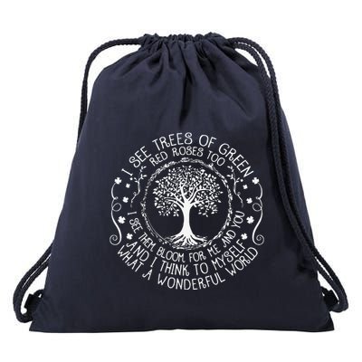 I See Trees Green Red Roses Wonderful World Earth Day Nature Drawstring Bag