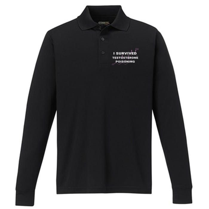 I Survived Testosterone Poisoning Performance Long Sleeve Polo