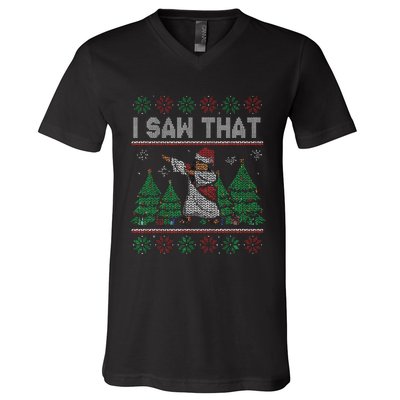 I Saw That Jesus Love Christ Funny Ugly Christmas Jesus V-Neck T-Shirt