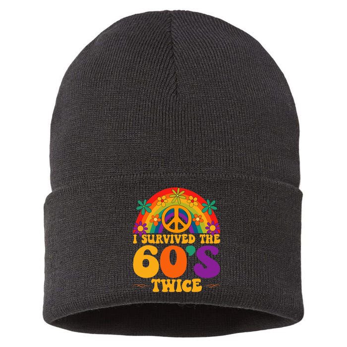 I Survived The 60s Twice Sixties 70th 70s Year Old Birthday Sustainable Knit Beanie