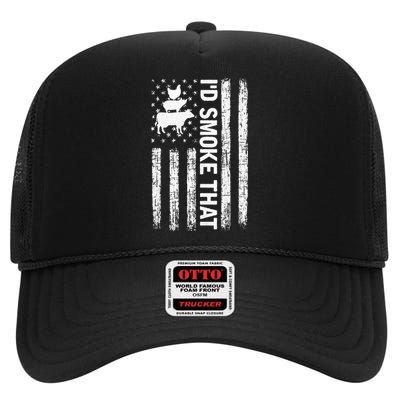 Id Smoke That Smoker Dad Gift Funny Barbecue Retro Grilling High Crown Mesh Back Trucker Hat