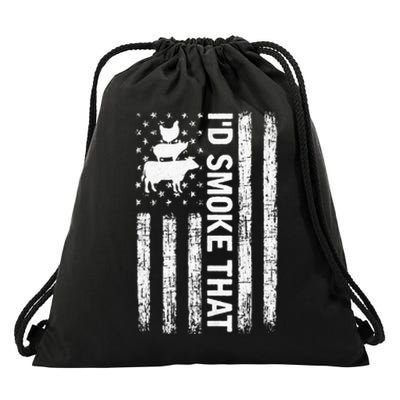 Id Smoke That Smoker Dad Gift Funny Barbecue Retro Grilling Drawstring Bag