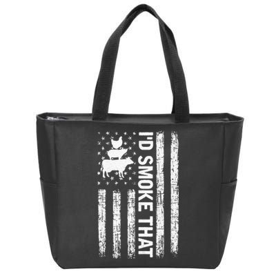 Id Smoke That Smoker Dad Gift Funny Barbecue Retro Grilling Zip Tote Bag