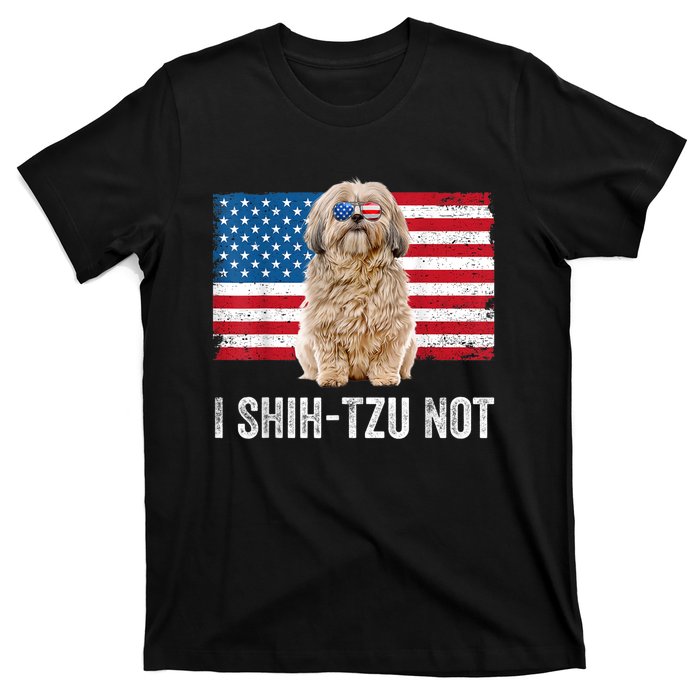 I Shih Tzu Not American Flag Dog Lover Owner Shih Tzu Funny T-Shirt