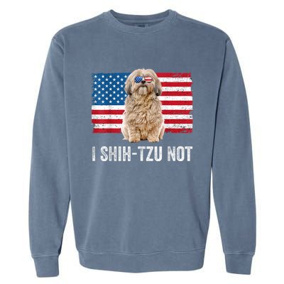 I Shih Tzu Not American Flag Dog Lover Owner Shih Tzu Funny Garment-Dyed Sweatshirt