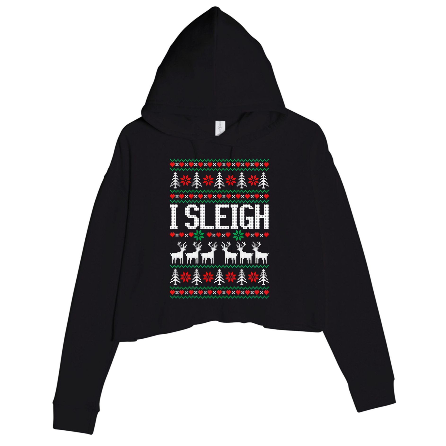 I Sleigh Ugly Christmas Sweater Crop Fleece Hoodie