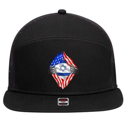 Israel Strong Usa Israel Flag American Israeli Roots Jewish 7 Panel Mesh Trucker Snapback Hat