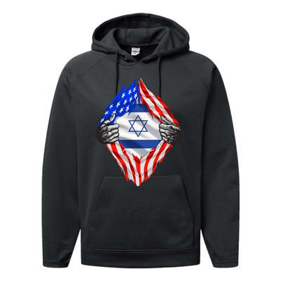 Israel Strong Usa Israel Flag American Israeli Roots Jewish Performance Fleece Hoodie