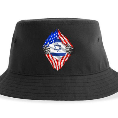 Israel Strong Usa Israel Flag American Israeli Roots Jewish Sustainable Bucket Hat