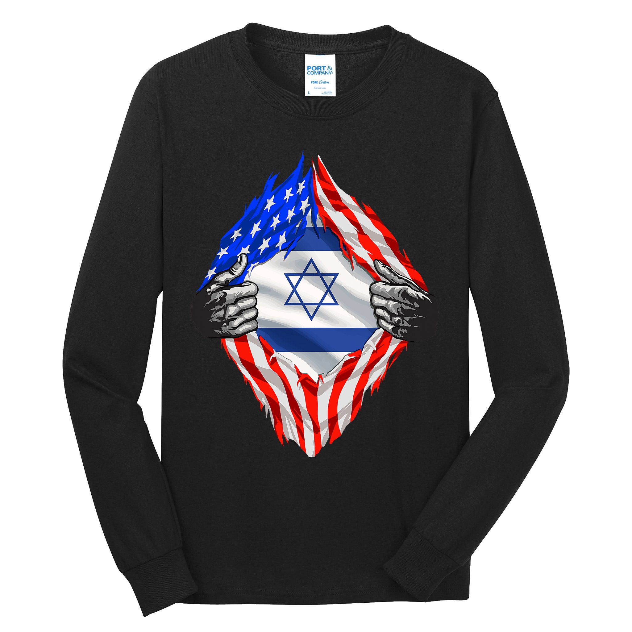 Israel Strong Usa Israel Flag American Israeli Roots Jewish Tall Long Sleeve T-Shirt