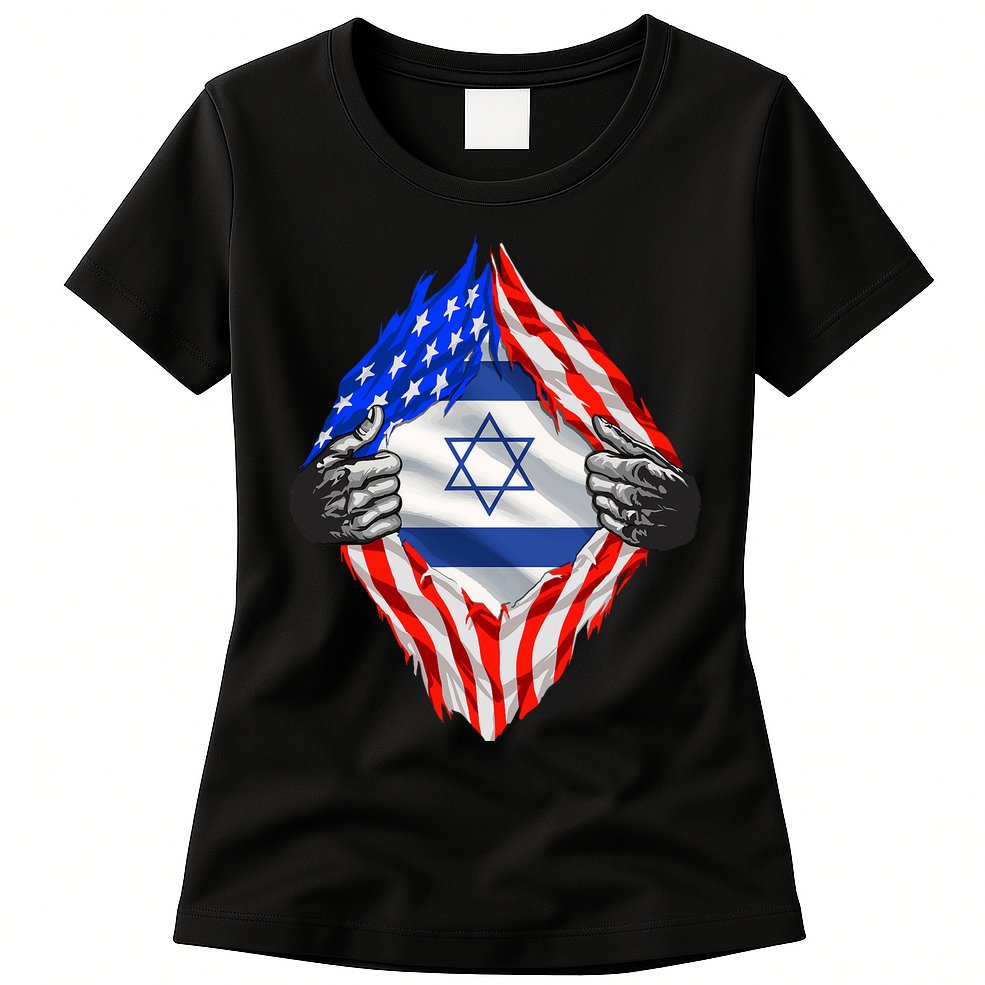 Israel Strong Usa Israel Flag American Israeli Roots Jewish Womens T-Shirt