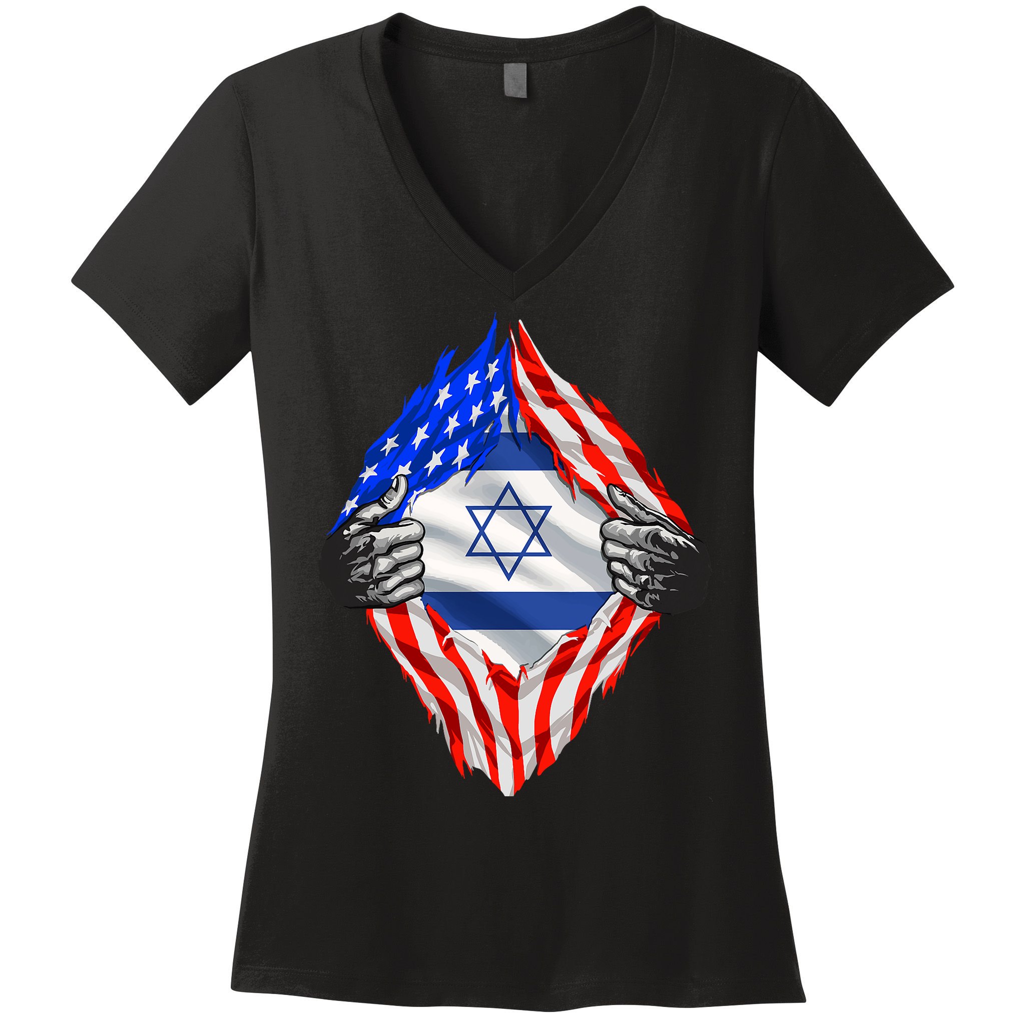 Israel Strong Usa Israel Flag American Israeli Roots Jewish Women's V-Neck T-Shirt