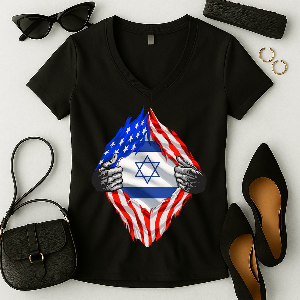 Israel Strong Usa Israel Flag American Israeli Roots Jewish Women's V-Neck T-Shirt