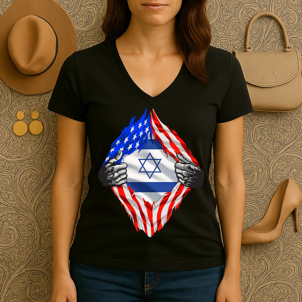 Israel Strong Usa Israel Flag American Israeli Roots Jewish Women's V-Neck T-Shirt