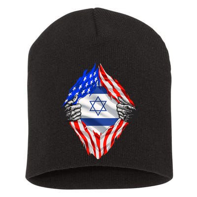 Israel Strong Usa Israel Flag American Israeli Roots Jewish Short Acrylic Beanie