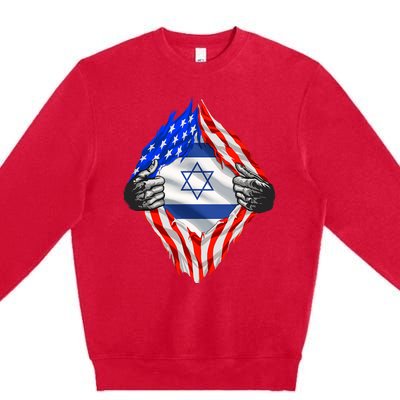 Israel Strong Usa Israel Flag American Israeli Roots Jewish Premium Crewneck Sweatshirt