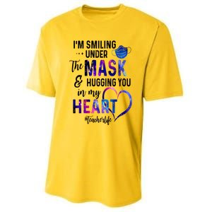 Im Smiling Under The Mask And Hugging You In My Heart Teacher Funny Gift Performance Sprint T-Shirt