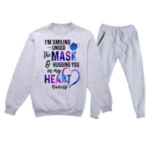 Im Smiling Under The Mask And Hugging You In My Heart Teacher Funny Gift Premium Crewneck Sweatsuit Set