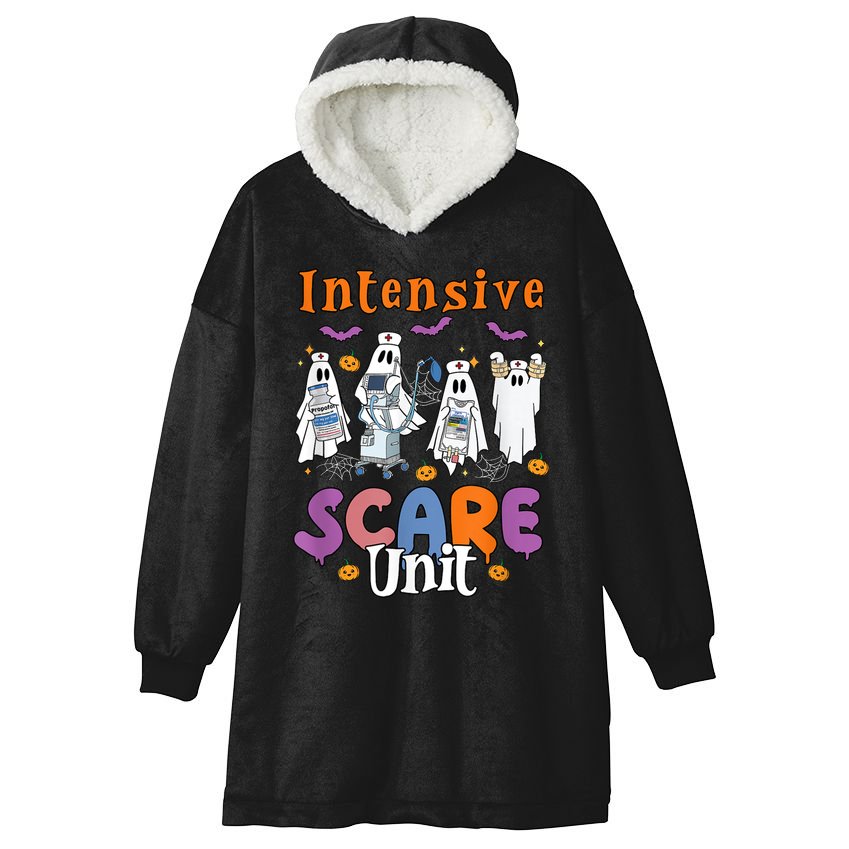 Intensive Scare Unit Icu Boo Crew Funny Nicu Picu Nurse Tech Hooded Wearable Blanket