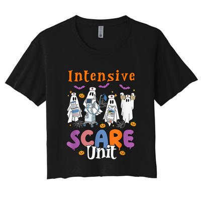Intensive Scare Unit Icu Boo Crew Funny Nicu Picu Nurse Tech Crop Top