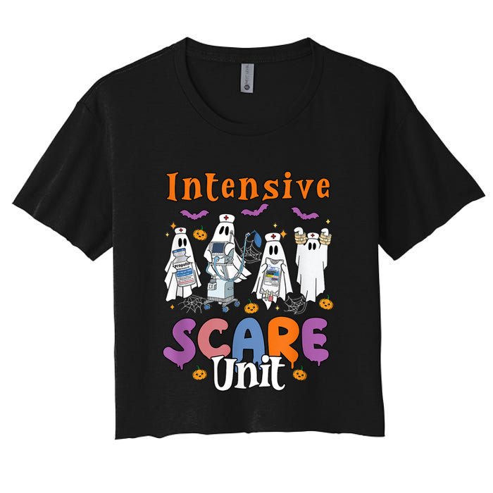 Intensive Scare Unit Icu Boo Crew Funny Nicu Picu Nurse Tech Crop Top