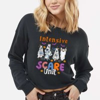 Intensive Scare Unit Icu Boo Crew Funny Nicu Picu Nurse Tech Cropped Pullover Crew