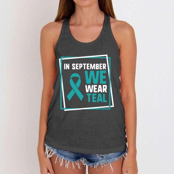 In September We Wear Teal Cervical Ovarian Cancer Awareness Women's Knotted Racerback Tank