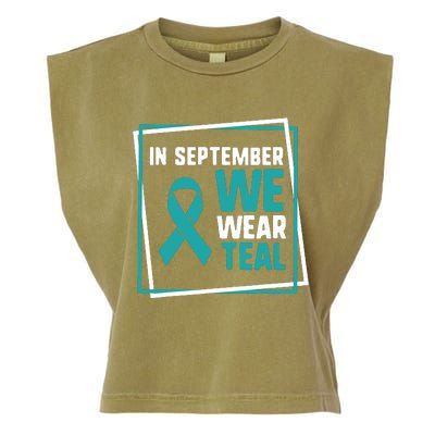 In September We Wear Teal Cervical Ovarian Cancer Awareness Garment-Dyed Women's Muscle Tee