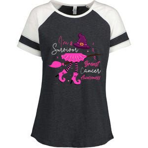 I’m Survivor Witch Breast Cancer Pink Ribbon Halloween Enza Ladies Jersey Colorblock Tee