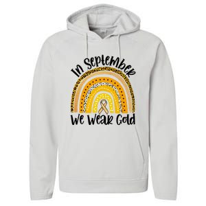 In September We Wear Gold Rainbow Hood Cancer Awareness Gift Performance Fleece Hoodie