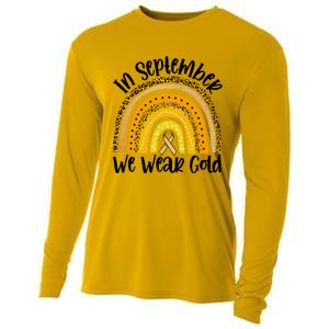 In September We Wear Gold Rainbow Hood Cancer Awareness Gift Cooling Performance Long Sleeve Crew