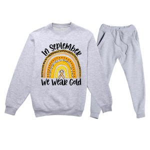 In September We Wear Gold Rainbow Hood Cancer Awareness Gift Premium Crewneck Sweatsuit Set