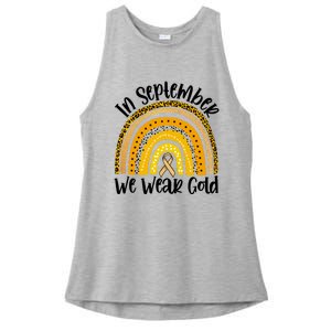 In September We Wear Gold Rainbow Hood Cancer Awareness Gift Ladies PosiCharge Tri-Blend Wicking Tank