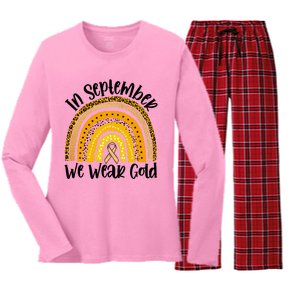 In September We Wear Gold Rainbow Hood Cancer Awareness Gift Women's Long Sleeve Flannel Pajama Set 