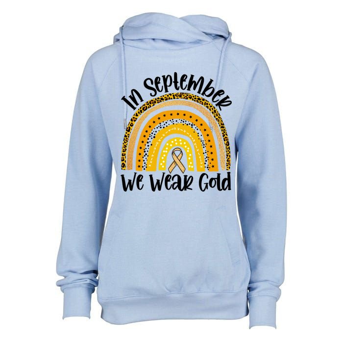 In September We Wear Gold Rainbow Hood Cancer Awareness Gift Womens Funnel Neck Pullover Hood